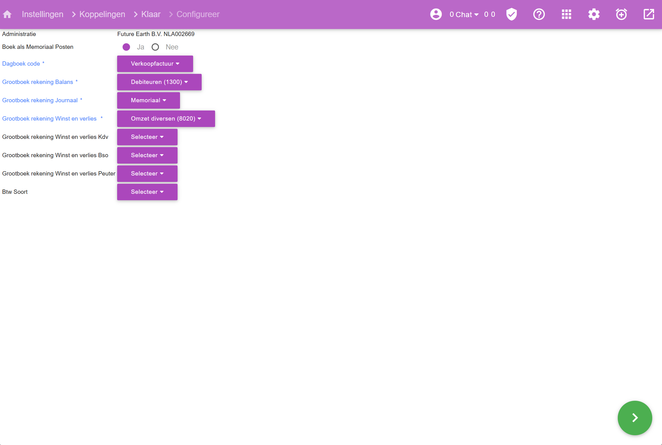 Configuratie Scherm.