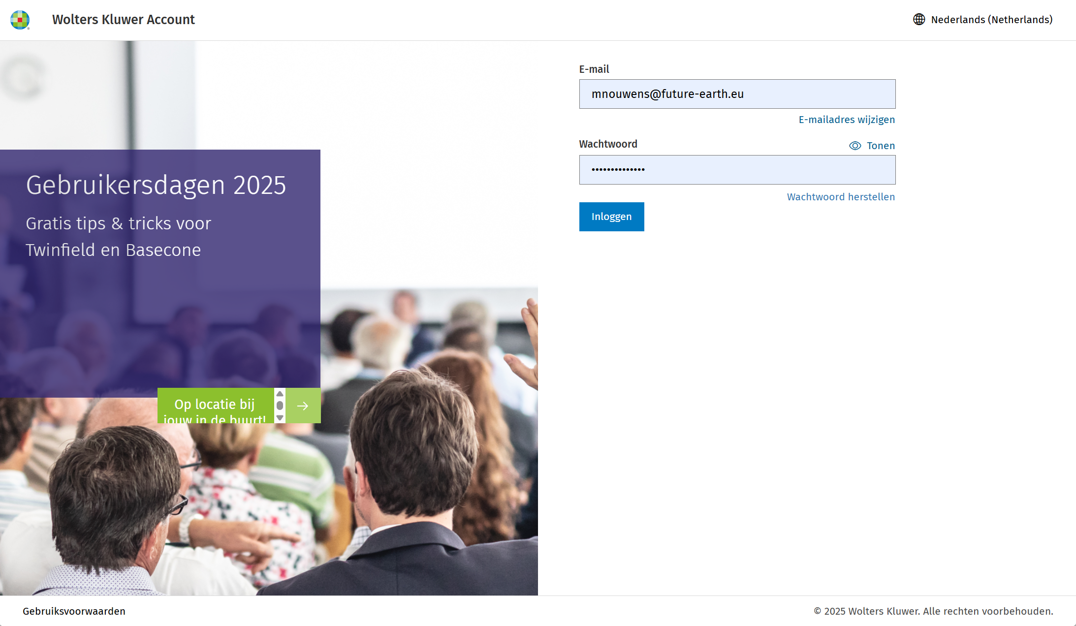 Twinfield Login Scherm.