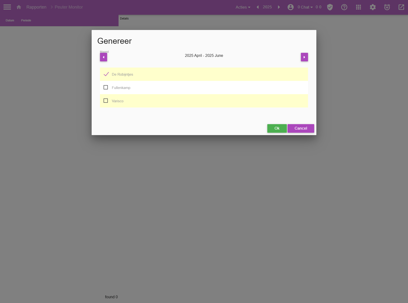 Genereer Export naar Peuter Monitor
